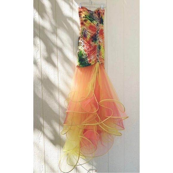 Panoply Sz 8 Long Strapless Formal Ruched Tulle Trumpet Gown Dress - Picture 14 of 16